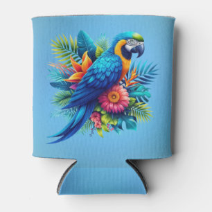 Colourful, blue tropical macaw can cooler