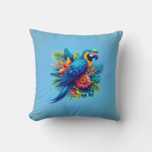 Colourful, blue tropical macaw  cushion