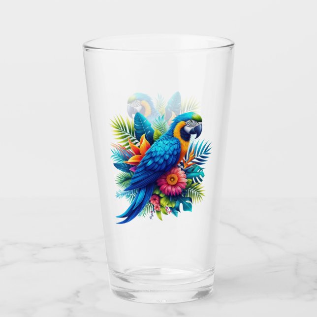 Colourful, blue tropical macaw  glass (Front)