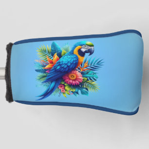 Colourful, blue tropical macaw golf head cover