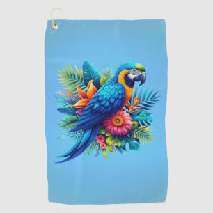 Colourful, blue tropical macaw  golf towel
