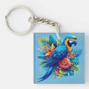 Colourful, blue tropical macaw  key ring