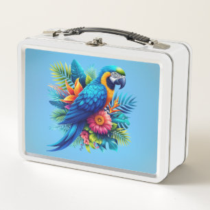 Colourful, blue tropical macaw  metal lunch box