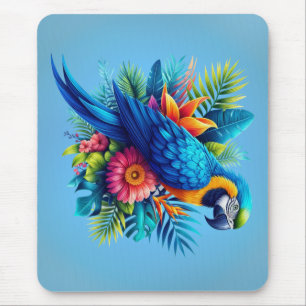 Colourful, blue tropical macaw mouse mat