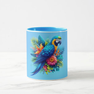 Colourful, blue tropical macaw mug