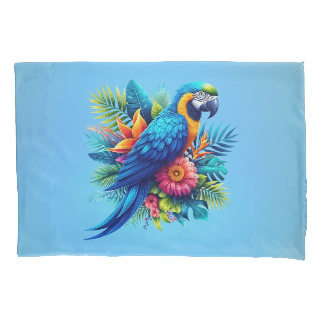 Colourful, blue tropical macaw  pillowcase (Front)