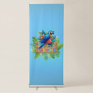 Colourful, blue tropical macaw retractable banner