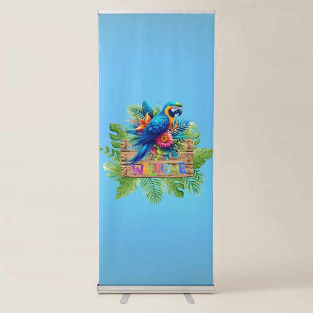 Colourful, blue tropical macaw  retractable banner (Front)