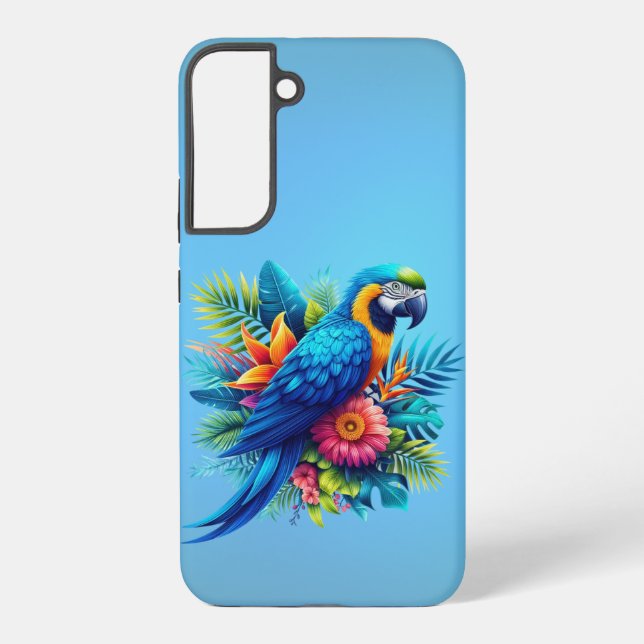 Colourful, blue tropical macaw  samsung galaxy s22+ case (Back)