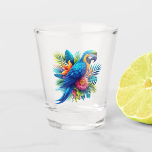 Colourful, blue tropical macaw shot glass