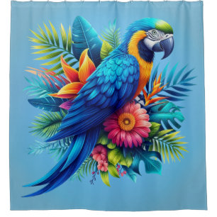 Colourful, blue tropical macaw  shower curtain