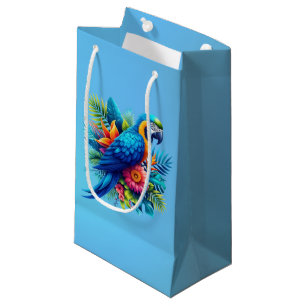 Colourful, blue tropical macaw small gift bag