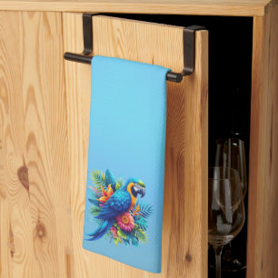 Colourful, blue tropical macaw  tea towel