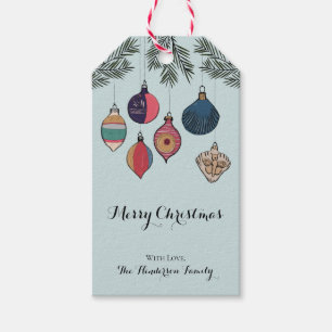 Colourful Blue Vintage Christmas Ornaments Gift Tags