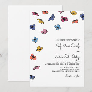 Colourful Blue Violet Flowers Wedding Invitation