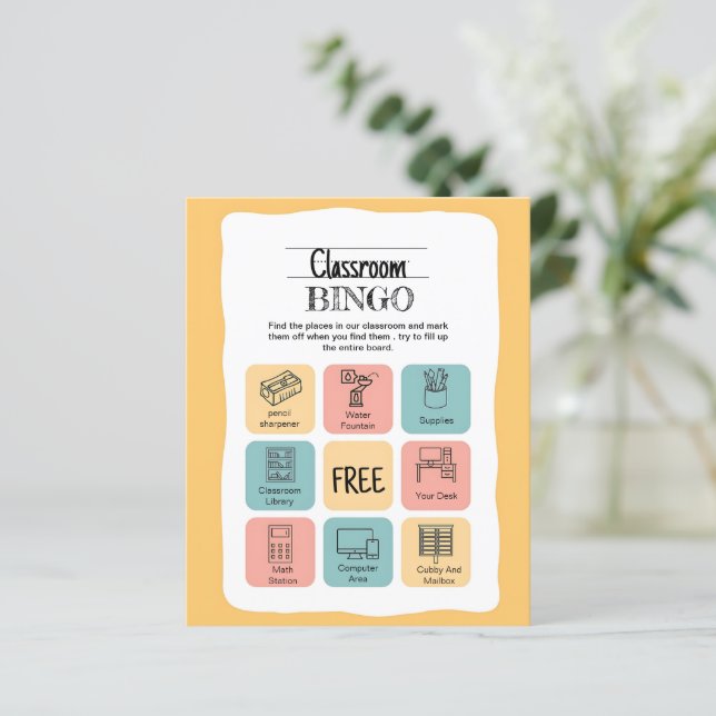 Colourful Blue & Yellow Illustrative✏️🏫bingo card (Standing Front)