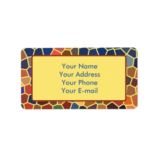 Colourful Blue Yellow Orange Abstract Funky Mosaic Label (Front)