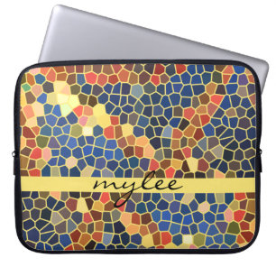 Colourful Blue Yellow Orange Abstract Funky Mosaic Laptop Sleeve