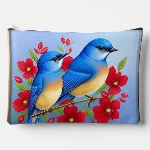 Colourful Bluebirds Perched Among Red Flowers Accessory Pouch