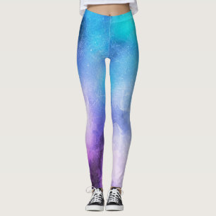 Colourful Blues and Purples in Scratchy Watercolor Leggings