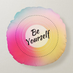 Colourful Blur Background Inspiring Quote Round Cushion