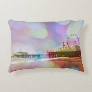 Colourful Blurry Bokeh Santa Monica Pier Decorative Cushion