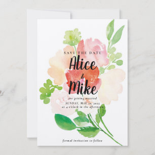 Colourful Blush Pink Watercolor Floral Spring Save The Date