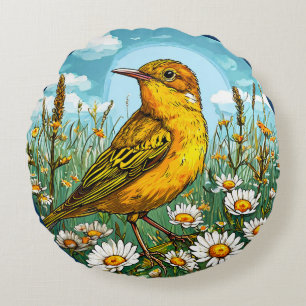 Colourful Blyth's reed warbler Bird Round Cushion