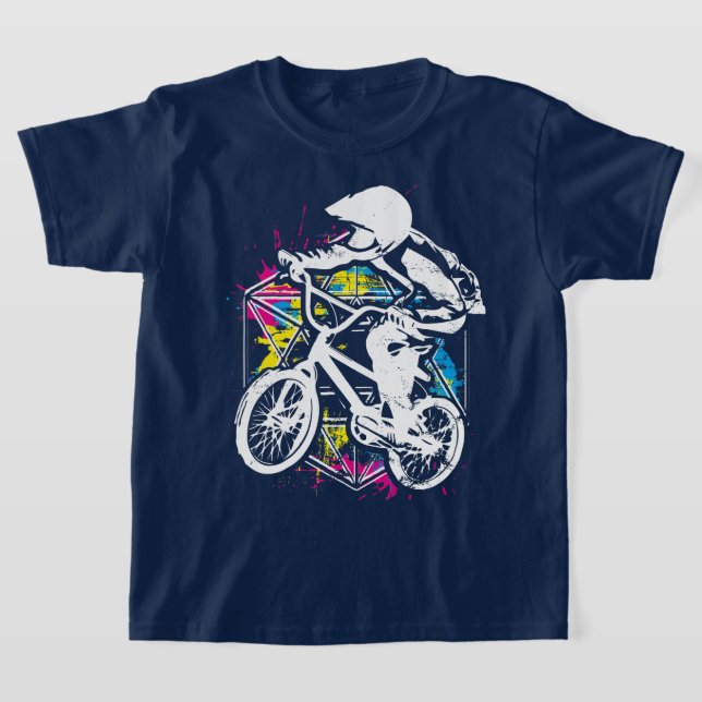Colourful Bmx Biker - Bmx Bike - Bmx Apparel T-Shirt (Laydown)