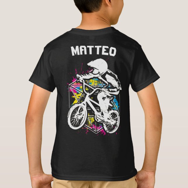 Colourful Bmx Biker - Personalised Bmx T-shirt (Back)