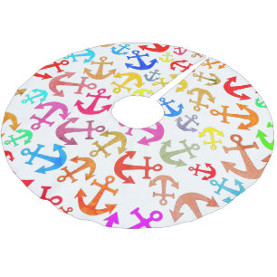 Colourful Boat Anchor Pattern Brushed Polyester Tree Skirt
