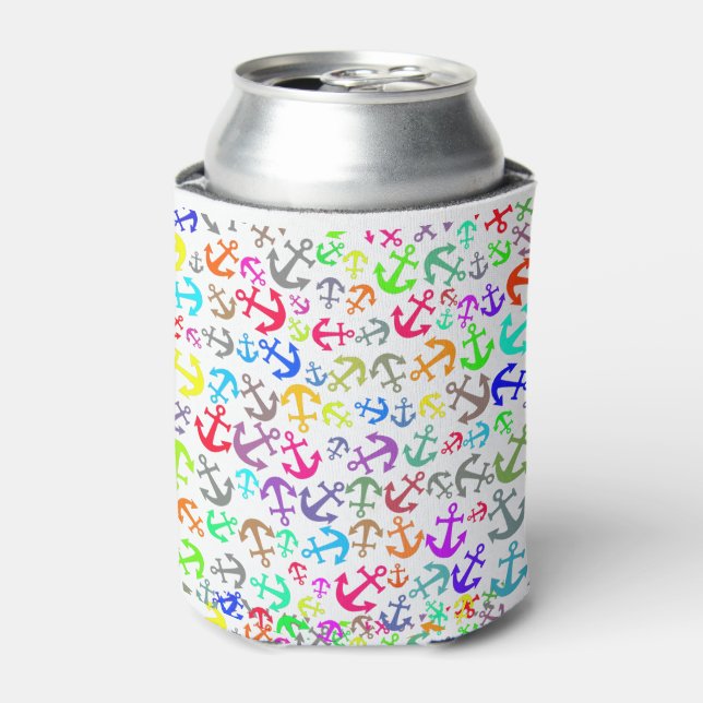 Colourful Boat Anchor Pattern Can Cooler (Can Front)