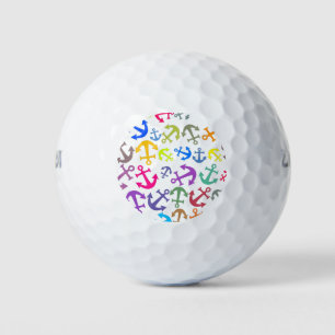 Colourful Boat Anchor Pattern Golf Balls