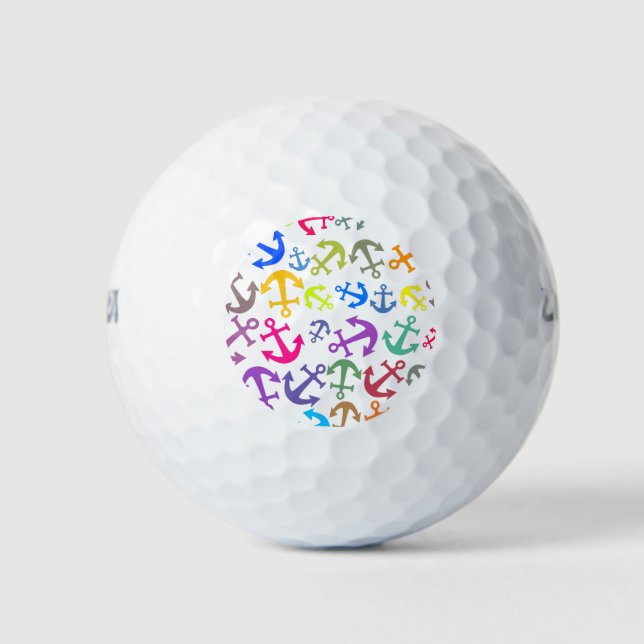 Colourful Boat Anchor Pattern Golf Balls (Front)