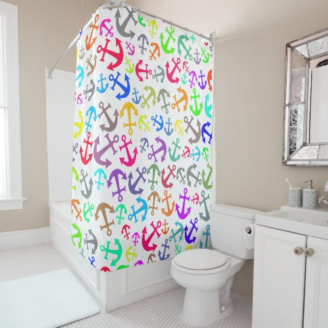 Colourful Boat Anchor Pattern Shower Curtain (In Situ)