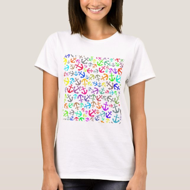 Colourful Boat Anchor Pattern T-Shirt (Front)