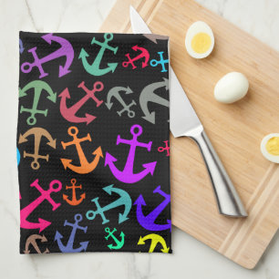 Colourful Boat Anchor Pattern Tea Towel