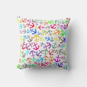 Colourful Boat Anchor Pattern Throw Pillow