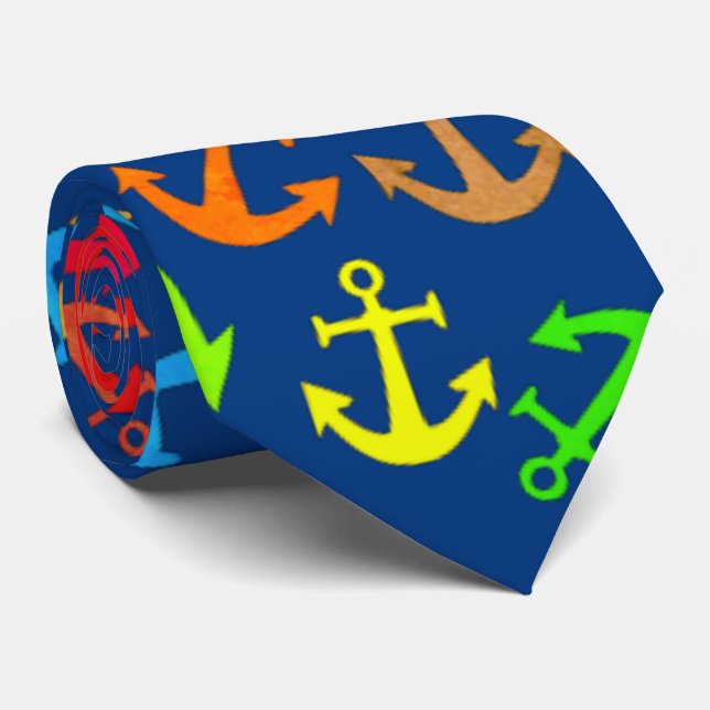 Colourful Boat Anchor Pattern Tie (Rolled)