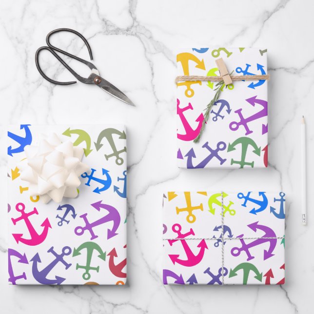 Colourful Boat Anchor Pattern Wrapping Paper Sheet (Front)