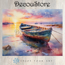 Colourful Boat on the Water Decoupage