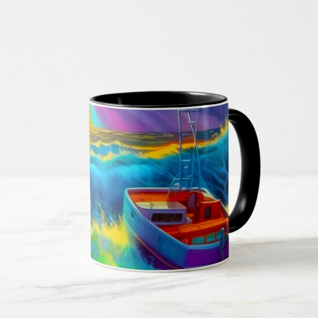 Colourful Boat Scene Mug (Front Right)