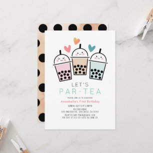 Colourful Boba Bubble Tea Party 1st Birthday Invitation