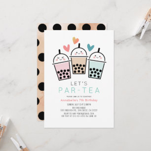Colourful Boba Bubble Tea Party Birthday Invitation