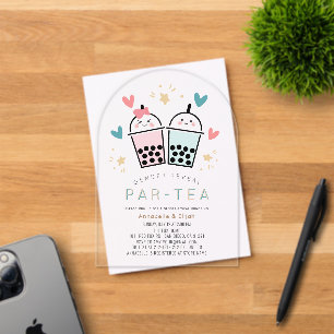 Colourful Boba Bubble Tea Party Gender Reveal Acrylic Invitations