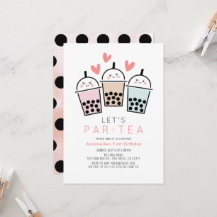 Colourful Boba Bubble Tea Party Girl 1st Birthday Invitation