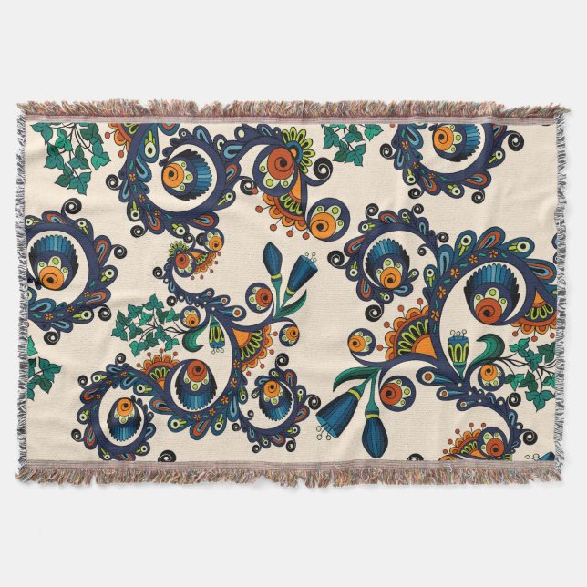 Colourful Bohemian Boho MOD Hippy Chic Pattern Throw Blanket (Front)