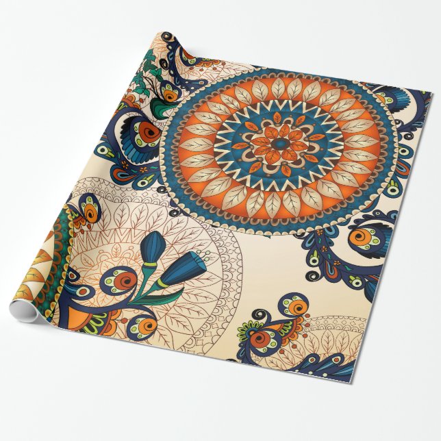 Colourful Bohemian Boho MOD Hippy Chic Pattern Wrapping Paper (Unrolled)