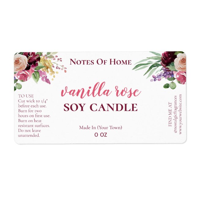 Colourful Bohemian Floral Candle Labels (Front)