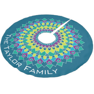 Colourful Bohemian Flower with blue and green Brushed Polyester Tree Skirt